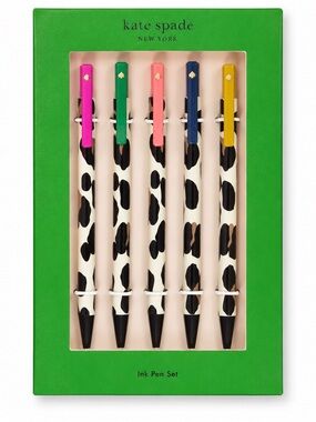 Kate Spade New York Black Ink Pen Set of 5, Forest Feline